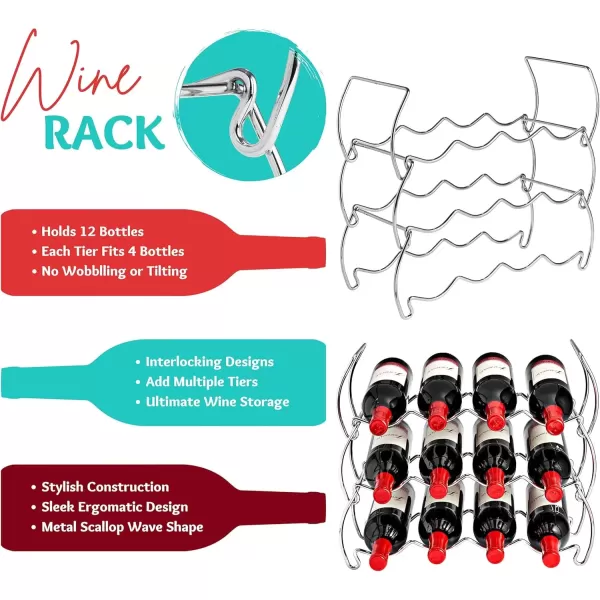 imageSorbus 6Tier Stackable Wine Rack  Classic Style Wine Racks for Bottles  Perfect for Bar Wine Cellar Basement Cabinet Pantry etc  Hold 24 Bottles Metal SilverSilver