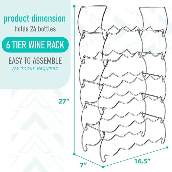 imageSorbus 6Tier Stackable Wine Rack  Classic Style Wine Racks for Bottles  Perfect for Bar Wine Cellar Basement Cabinet Pantry etc  Hold 24 Bottles Metal SilverSilver