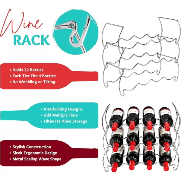 imageSorbus 6Tier Stackable Wine Rack  Classic Style Wine Racks for Bottles  Perfect for Bar Wine Cellar Basement Cabinet Pantry etc  Hold 24 Bottles Metal SilverSilver