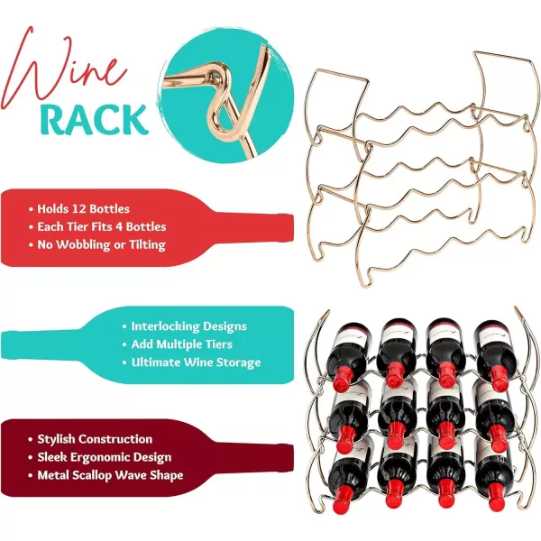 imageSorbus 6Tier Stackable Wine Rack  Classic Style Wine Racks for Bottles  Perfect for Bar Wine Cellar Basement Cabinet Pantry etc  Hold 24 Bottles Metal SilverCopper