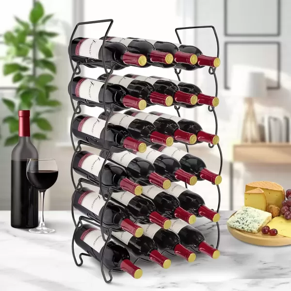 imageSorbus 6Tier Stackable Wine Rack  Classic Style Wine Racks for Bottles  Perfect for Bar Wine Cellar Basement Cabinet Pantry etc  Hold 24 Bottles Metal SilverBlack