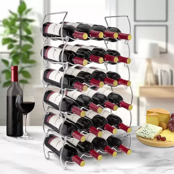 imageSorbus 6Tier Stackable Wine Rack  Classic Style Wine Racks for Bottles  Perfect for Bar Wine Cellar Basement Cabinet Pantry etc  Hold 24 Bottles Metal SilverSilver