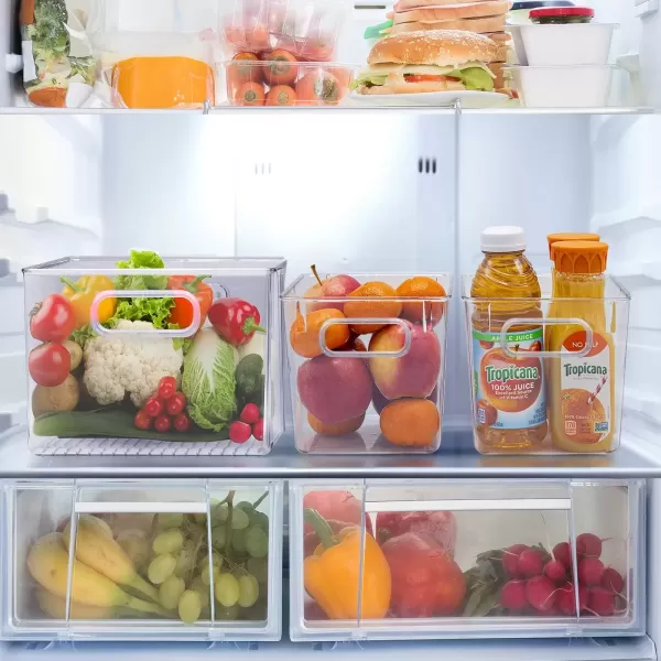 imageSorbus 8 Pack Medium Clear Plastic Storage Bins Clear Organizer Bins with Handle for Kitchen Pantry Cabinet Refrigerator Craft Toys Clothes Closet Under Sink Bathroom Organizers and StorageMedium