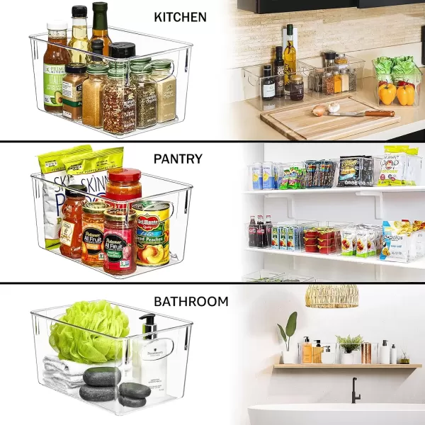 imageSorbus 8 Pack Medium Clear Plastic Storage Bins Clear Organizer Bins with Handle for Kitchen Pantry Cabinet Refrigerator Craft Toys Clothes Closet Under Sink Bathroom Organizers and StorageLarge