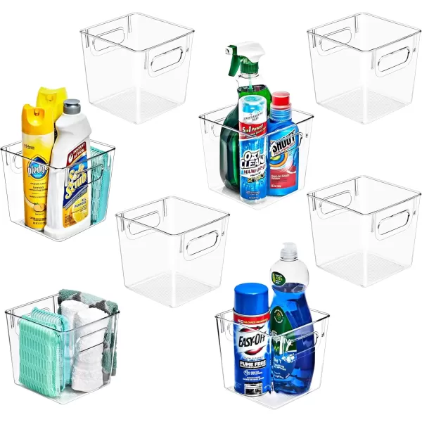 imageSorbus 8 Pack Medium Clear Plastic Storage Bins Clear Organizer Bins with Handle for Kitchen Pantry Cabinet Refrigerator Craft Toys Clothes Closet Under Sink Bathroom Organizers and StorageSmall