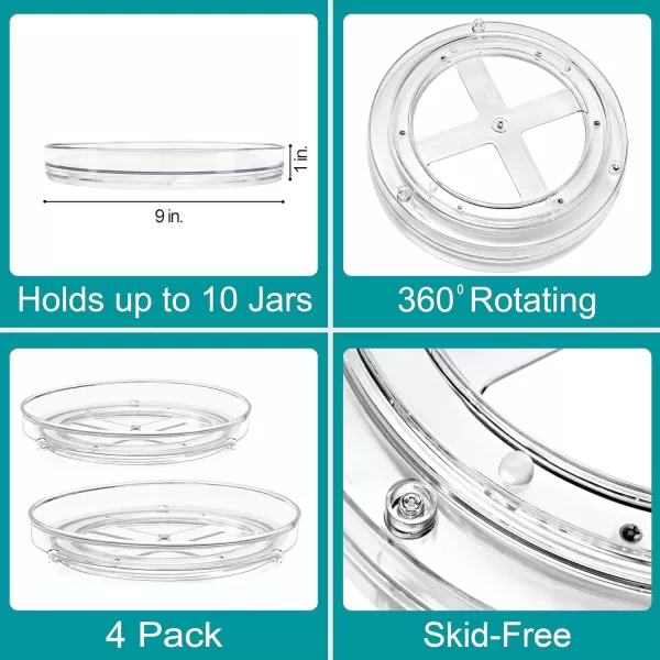 imageSorbus 9 Inch Clear Lazy Susan Organizer Turntable Organizer for Spice Organization for Cabinet Lazy Susan Turntable for Kitchen Home Office Closet Classroom Laundry Room Organization 2PackFlat 4 Pack