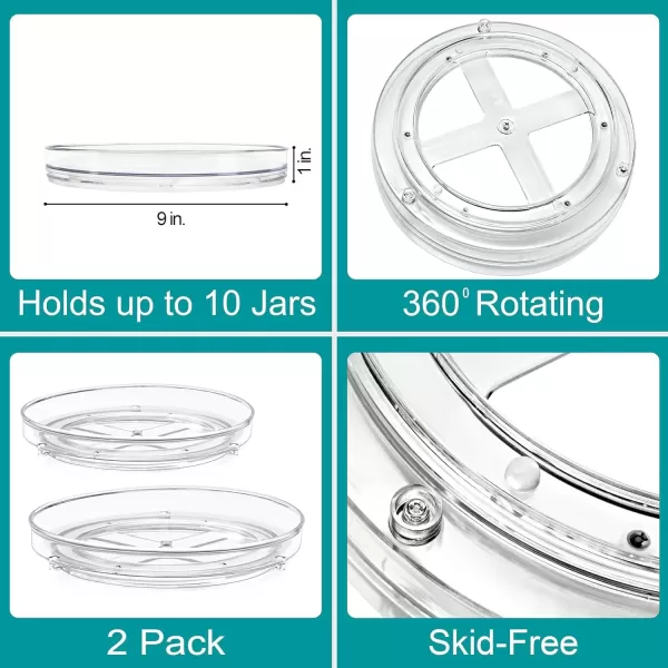 imageSorbus 9 Inch Clear Lazy Susan Organizer Turntable Organizer for Spice Organization for Cabinet Lazy Susan Turntable for Kitchen Home Office Closet Classroom Laundry Room Organization 2PackFlat