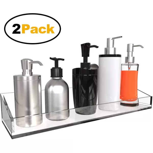 imageSorbus Acrylic Bathroom Shelves Floating Display Acrylic Shelves Clear Shower Caddy Shelf Storage for Bath Vanity Kitchen Bookshelf Spice Rack Wall Mounted No Drill Adhesive  2 Pack Transparent