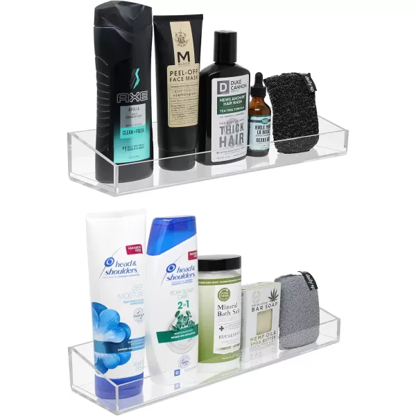 imageSorbus Acrylic Bathroom Shelves Floating Display Acrylic Shelves Clear Shower Caddy Shelf Storage for Bath Vanity Kitchen Bookshelf Spice Rack Wall Mounted No Drill Adhesive  2 Pack Transparent