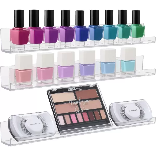 imageSorbus Acrylic Nail Polish Organizer Rack 6 Pack 15quot  90120 Bottles  Wall Mounted Floating Shelves Ledges Clear Invisible Nail Polish Shelf Holder Display Perfume Essential Oil Bathroom StoragePack of 3