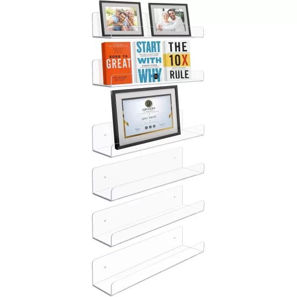imageSorbus Acrylic Wall Ledge Floating Shelf Rack Organizer Invisible Display Style for Books Figurine Picture Frame Storage Wall Mounted Shelves for Home Bathroom Nail Salon Spa 15 x 43 x 3Pack of 6