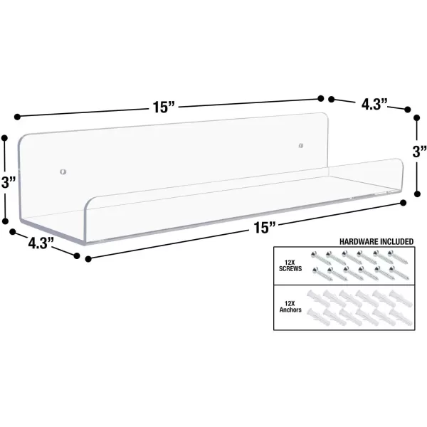 imageSorbus Acrylic Wall Ledge Floating Shelf Rack Organizer Invisible Display Style for Books Figurine Picture Frame Storage Wall Mounted Shelves for Home Bathroom Nail Salon Spa 15 x 43 x 3Pack of 6