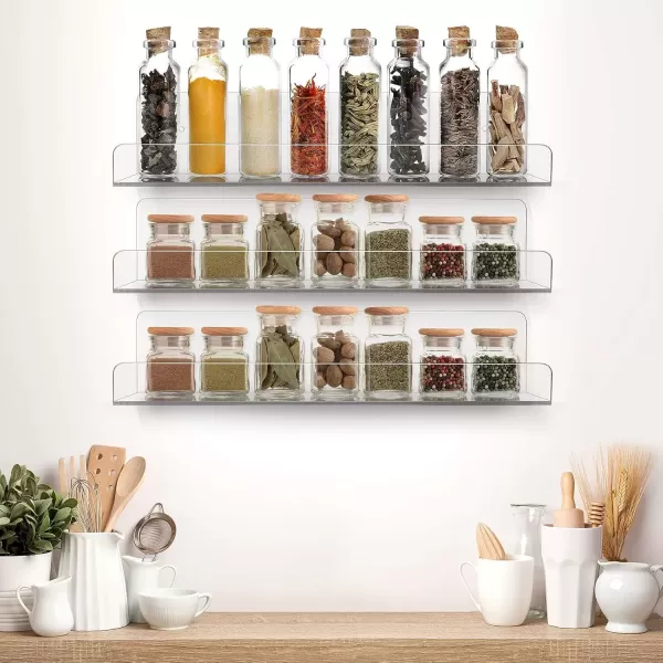 imageSorbus Acrylic Wall Ledge Floating Shelf Rack Organizer Invisible Display Style for Books Figurine Picture Frame Storage Wall Mounted Shelves for Home Bathroom Nail Salon Spa 15 x 43 x 3Pack of 6