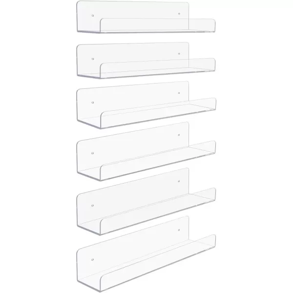 imageSorbus Acrylic Wall Ledge Floating Shelf Rack Organizer Invisible Display Style for Books Figurine Picture Frame Storage Wall Mounted Shelves for Home Bathroom Nail Salon Spa 15 x 43 x 3Pack of 6