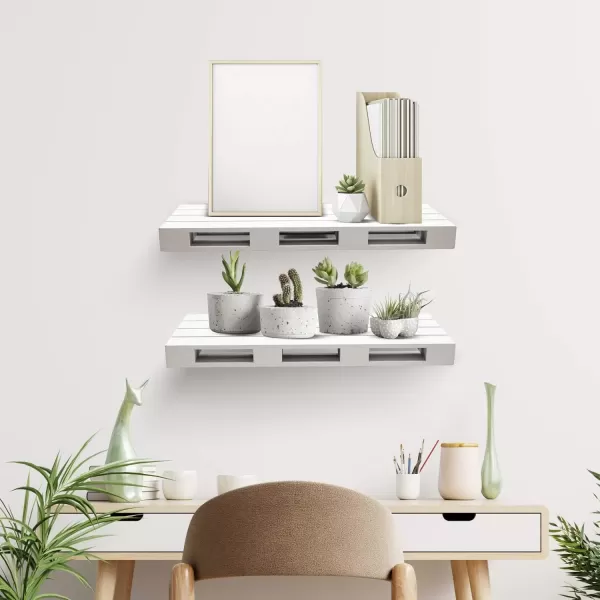 imageSorbus Floating Pallet Shelves  Set of 2  Rustic Farmhouse Wall Mount Ledge Storage Shelf Organizer  for Home Dcor Living Room Bathroom Bedroom Nursery etc  7quot D x 17quot W x 175quot H  GreyGrey