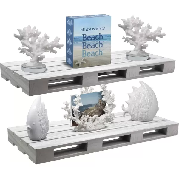 imageSorbus Floating Pallet Shelves  Set of 2  Rustic Farmhouse Wall Mount Ledge Storage Shelf Organizer  for Home Dcor Living Room Bathroom Bedroom Nursery etc  7quot D x 17quot W x 175quot H  GreyGrey