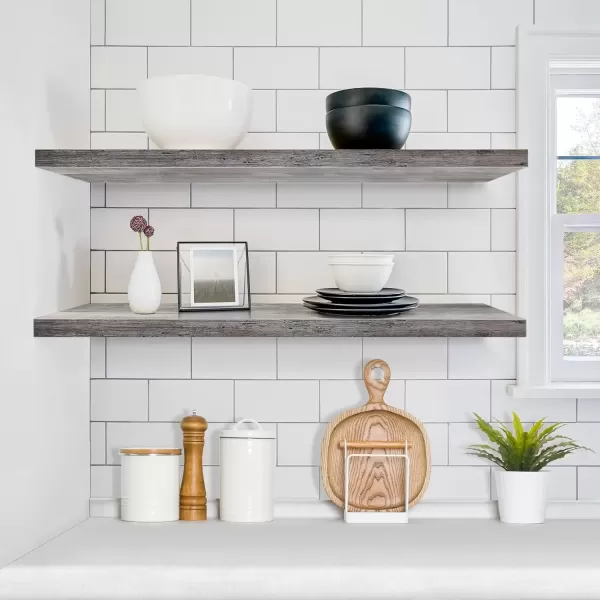 imageSorbus Floating Shelves for Wall  2 Long Floating Shelves for Bedroom Kitchen Living Room Bathroom Shelves Home Decor Farmhouse  35 x 9 Inch Wall Mounted Floating Shelves for Wall WhiteGrey