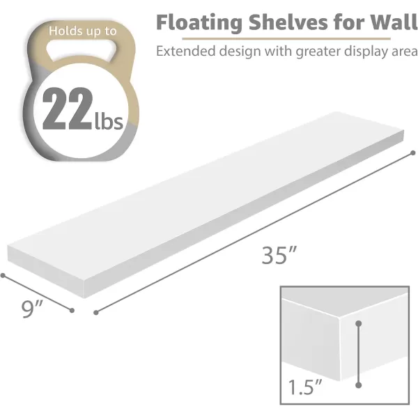 imageSorbus Floating Shelves for Wall  2 Long Floating Shelves for Bedroom Kitchen Living Room Bathroom Shelves Home Decor Farmhouse  35 x 9 Inch Wall Mounted Floating Shelves for Wall WhiteWhite
