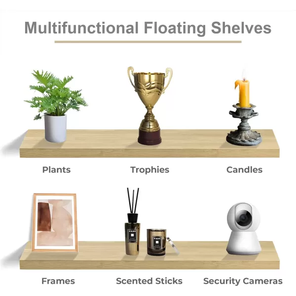 imageSorbus Floating Shelves for Wall  2 Long Floating Shelves for Bedroom Kitchen Living Room Bathroom Shelves Home Decor Farmhouse  35 x 9 Inch Wall Mounted Floating Shelves for Wall WhiteMaple Wood