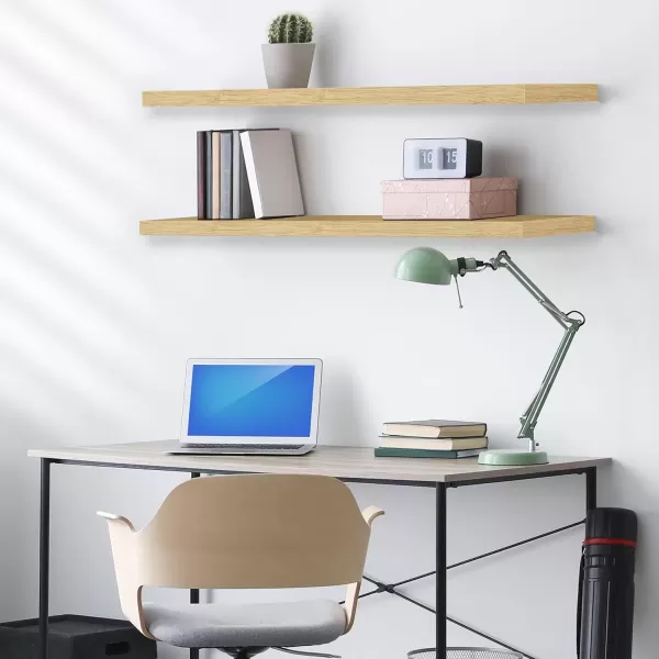 imageSorbus Floating Shelves for Wall  2 Long Floating Shelves for Bedroom Kitchen Living Room Bathroom Shelves Home Decor Farmhouse  35 x 9 Inch Wall Mounted Floating Shelves for Wall WhiteMaple Wood