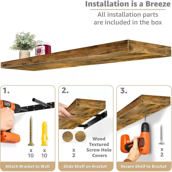 imageSorbus Floating Shelves for Wall  2 Long Floating Shelves for Bedroom Kitchen Living Room Bathroom Shelves Home Decor Farmhouse  35 x 9 Inch Wall Mounted Floating Shelves for Wall WhiteWalnut