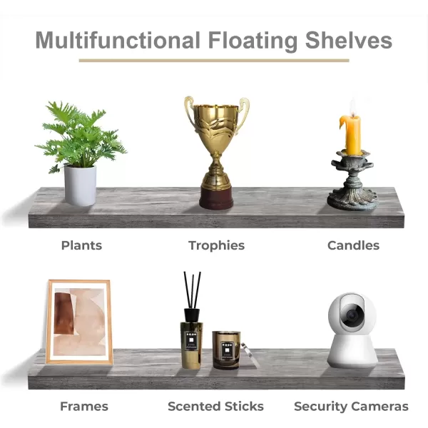 imageSorbus Floating Shelves for Wall  2 Long Floating Shelves for Bedroom Kitchen Living Room Bathroom Shelves Home Decor Farmhouse  35 x 9 Inch Wall Mounted Floating Shelves for Wall WhiteGrey