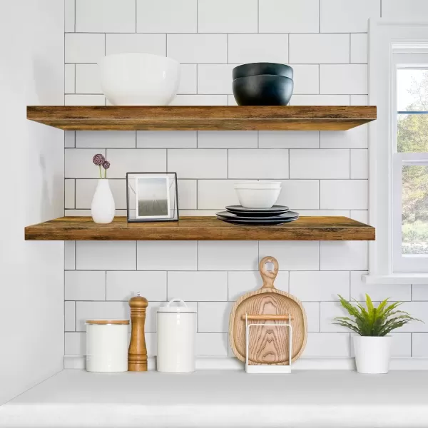 imageSorbus Floating Shelves for Wall  2 Long Floating Shelves for Bedroom Kitchen Living Room Bathroom Shelves Home Decor Farmhouse  35 x 9 Inch Wall Mounted Floating Shelves for Wall WhiteWalnut