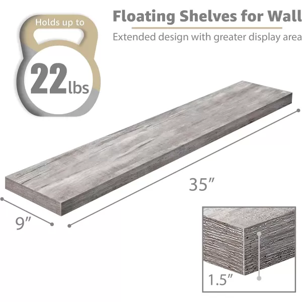 imageSorbus Floating Shelves for Wall  2 Long Floating Shelves for Bedroom Kitchen Living Room Bathroom Shelves Home Decor Farmhouse  35 x 9 Inch Wall Mounted Floating Shelves for Wall WhiteGrey
