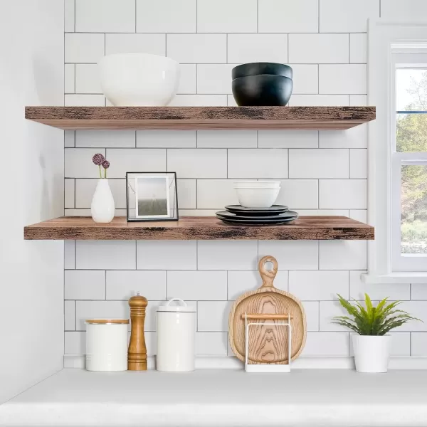 imageSorbus Floating Shelves for Wall  2 Long Floating Shelves for Bedroom Kitchen Living Room Bathroom Shelves Home Decor Farmhouse  35 x 9 Inch Wall Mounted Floating Shelves for Wall WhiteMahogany