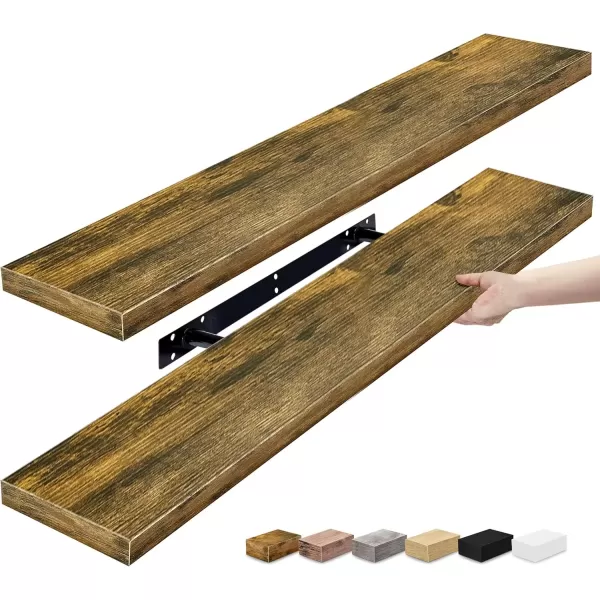 imageSorbus Floating Shelves for Wall  2 Long Floating Shelves for Bedroom Kitchen Living Room Bathroom Shelves Home Decor Farmhouse  35 x 9 Inch Wall Mounted Floating Shelves for Wall WhiteWalnut