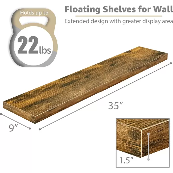 imageSorbus Floating Shelves for Wall  2 Long Floating Shelves for Bedroom Kitchen Living Room Bathroom Shelves Home Decor Farmhouse  35 x 9 Inch Wall Mounted Floating Shelves for Wall WhiteWalnut