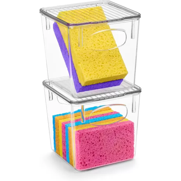 imageSorbus Medium Clear Plastic Storage Bins with Lids Clear Stackable Storage Bins Laundry Room Organizer Bins Office Classroom Playroom Bathroom Laundry Room Organization and Storage 2 PackSmall