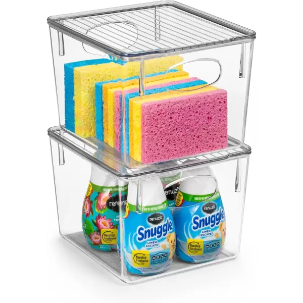 imageSorbus Medium Clear Plastic Storage Bins with Lids Clear Stackable Storage Bins Laundry Room Organizer Bins Office Classroom Playroom Bathroom Laundry Room Organization and Storage 2 PackMedium