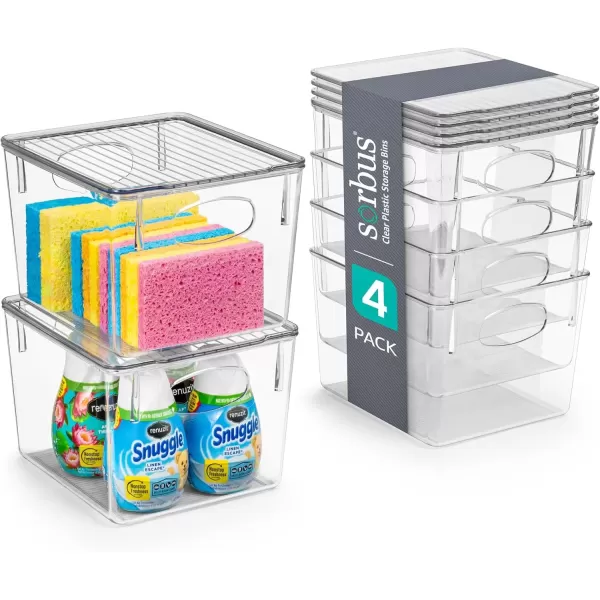 imageSorbus Medium Clear Plastic Storage Bins with Lids Clear Stackable Storage Bins Laundry Room Organizer Bins Office Classroom Playroom Bathroom Laundry Room Organization and Storage 2 PackMedium