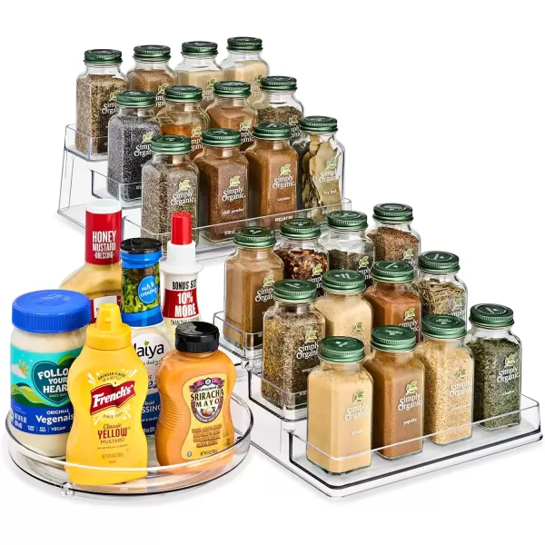 imageSorbus Pantry Spice organizer Set 3Tier Seasoning Organizer for Cabinet 2 Pack and Lazy Susan Spice Rack Turntable 9Inch Spice Organization for Cabinet Condiment Organizer Pantry ampamp Refrigerator3Tier Organizers  Lazy Susan