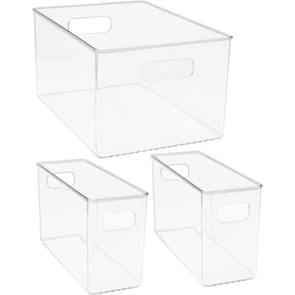 imageSorbus Plastic Storage Bins Clear Pantry Organizer Box Bin Containers for Organizing Kitchen Fridge Food Snack Pantry Cabinet Fruit Vegetables Bathroom Supplies 3Piece Set