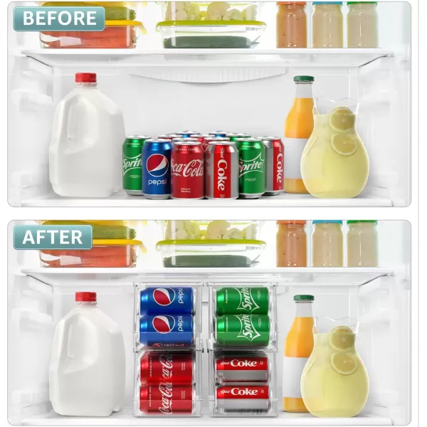 imageSorbus Soda Can Organizer for Counter Depth Refrigerator Stackable Can Holder Dispenser with Lid for Fridge Pantry Freezer  Holds 9 Cans Each BPAFree Clear Design 4PackStandard Can