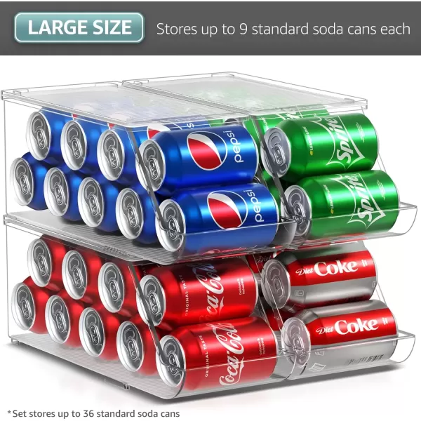 imageSorbus Soda Can Organizer for Counter Depth Refrigerator Stackable Can Holder Dispenser with Lid for Fridge Pantry Freezer  Holds 9 Cans Each BPAFree Clear Design 4PackStandard Can