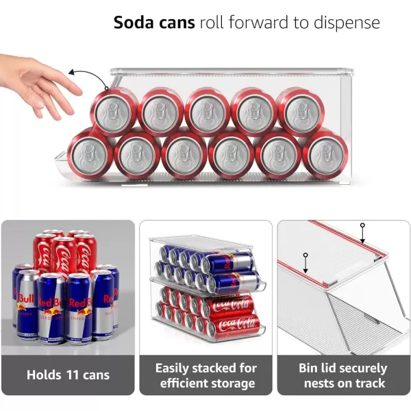 imageSorbus Soda Can Organizer for Counter Depth Refrigerator Stackable Can Holder Dispenser with Lid for Fridge Pantry Freezer  Holds 9 Cans Each BPAFree Clear Design 4PackSkinny Can