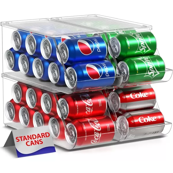 imageSorbus Soda Can Organizer for Counter Depth Refrigerator Stackable Can Holder Dispenser with Lid for Fridge Pantry Freezer  Holds 9 Cans Each BPAFree Clear Design 4PackStandard Can