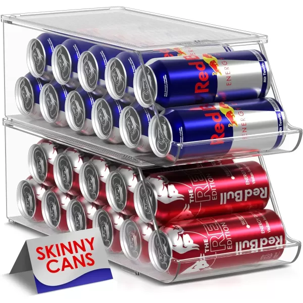imageSorbus Soda Can Organizer for Counter Depth Refrigerator Stackable Can Holder Dispenser with Lid for Fridge Pantry Freezer  Holds 9 Cans Each BPAFree Clear Design 4PackSkinny Can