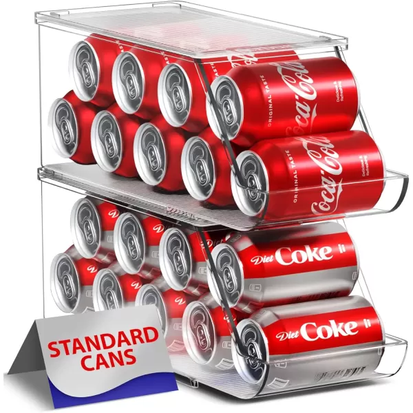 imageSorbus Soda Can Organizer for Counter Depth Refrigerator Stackable Can Holder Dispenser with Lid for Fridge Pantry Freezer  Holds 9 Cans Each BPAFree Clear Design 4PackStandard Can