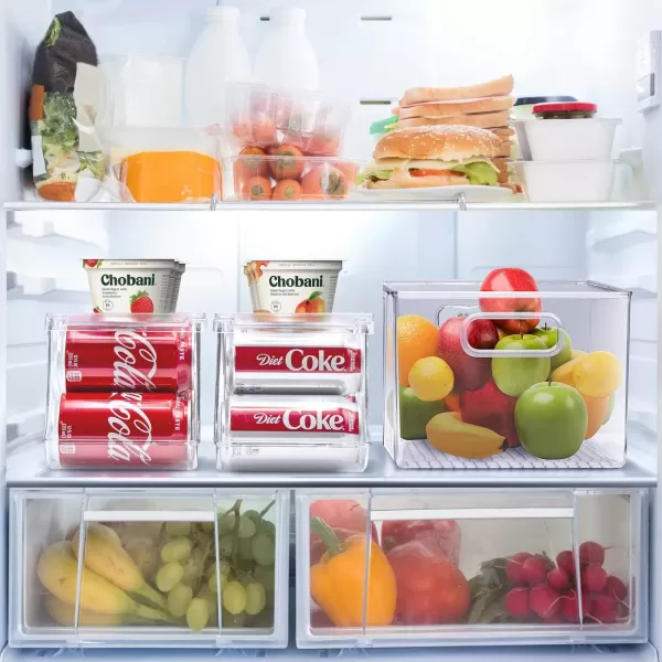 imageSorbus Soda Can Organizer for Counter Depth Refrigerator Stackable Can Holder Dispenser with Lid for Fridge Pantry Freezer  Holds 9 Cans Each BPAFree Clear Design 2PackStandard Can