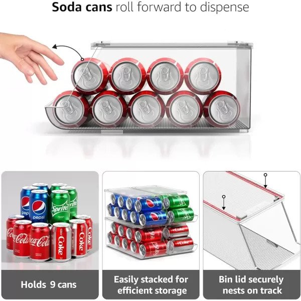 imageSorbus Soda Can Organizer for Counter Depth Refrigerator Stackable Can Holder Dispenser with Lid for Fridge Pantry Freezer  Holds 9 Cans Each BPAFree Clear Design 4PackStandard Can