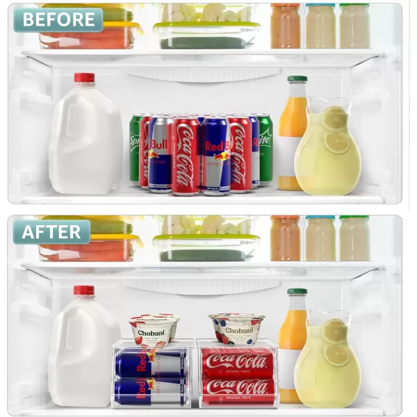 imageSorbus Soda Can Organizer for Counter Depth Refrigerator Stackable Can Holder Dispenser with Lid for Fridge Pantry Freezer  Holds 9 Cans Each BPAFree Clear Design 4PackSkinny Can