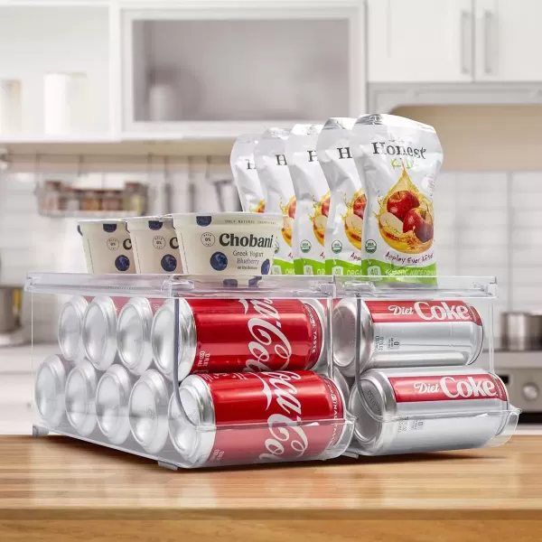 imageSorbus Soda Can Organizer for Counter Depth Refrigerator Stackable Can Holder Dispenser with Lid for Fridge Pantry Freezer  Holds 9 Cans Each BPAFree Clear Design 2PackStandard Can