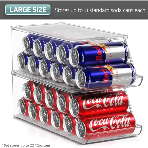imageSorbus Soda Can Organizer for Counter Depth Refrigerator Stackable Can Holder Dispenser with Lid for Fridge Pantry Freezer  Holds 9 Cans Each BPAFree Clear Design 2PackSkinny Can