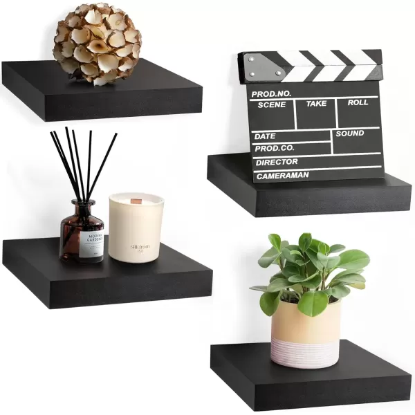 imageSorbus Square Floating Shelf for Wall  3 Small Shelves with Invisible Mounting Brackets for Living Room Decor Bedroom Bathroom Decor Home ampamp Kitchen  9quot White Wall Shelf to Display Photos TrophiesBlack