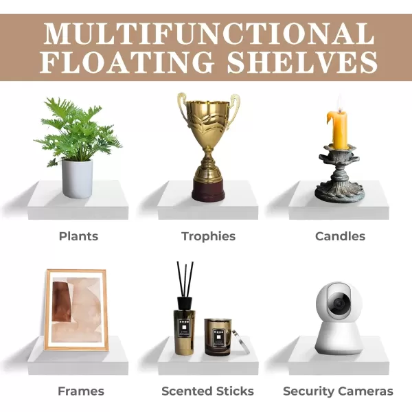 imageSorbus Square Floating Shelf for Wall  3 Small Shelves with Invisible Mounting Brackets for Living Room Decor Bedroom Bathroom Decor Home ampamp Kitchen  9quot White Wall Shelf to Display Photos TrophiesWhite