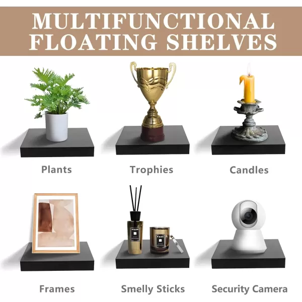 imageSorbus Square Floating Shelf for Wall  3 Small Shelves with Invisible Mounting Brackets for Living Room Decor Bedroom Bathroom Decor Home ampamp Kitchen  9quot White Wall Shelf to Display Photos TrophiesBlack